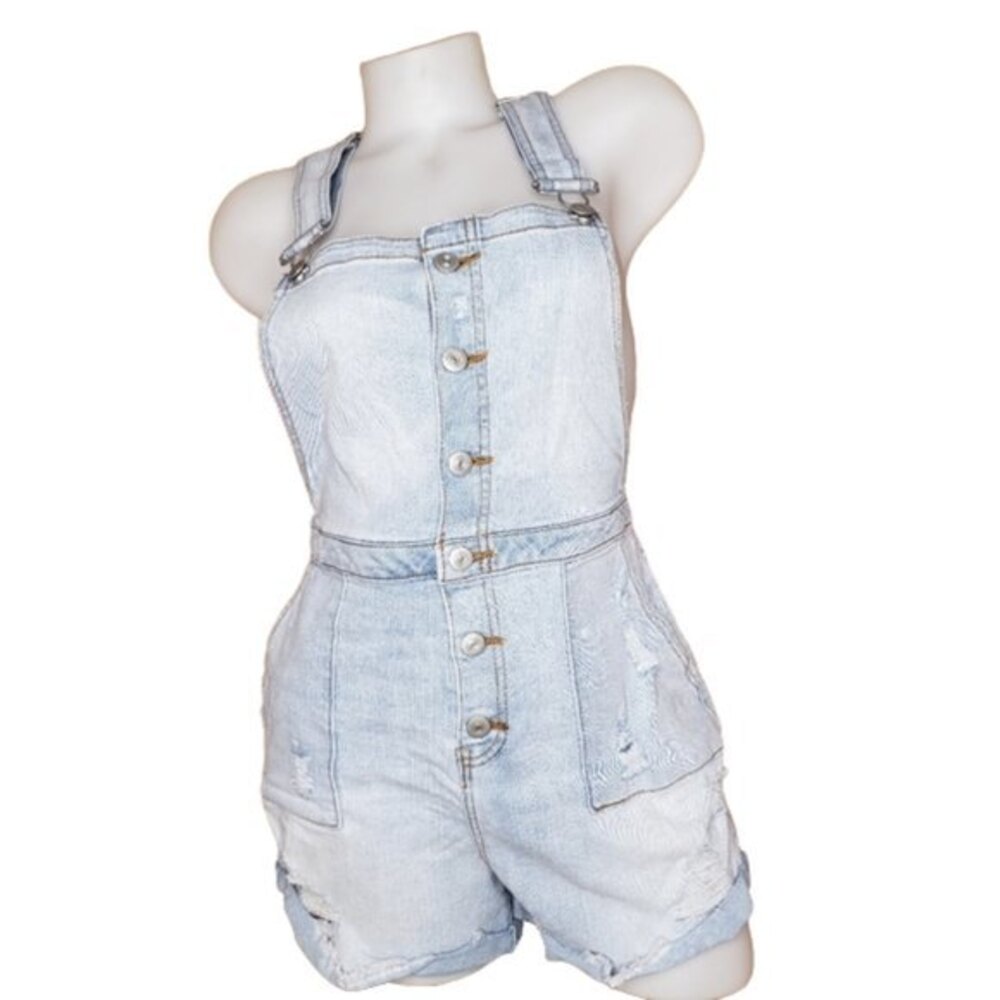 DISTRESSED JEAN OVERALLS SHORTS JUNIOR'S LARGE